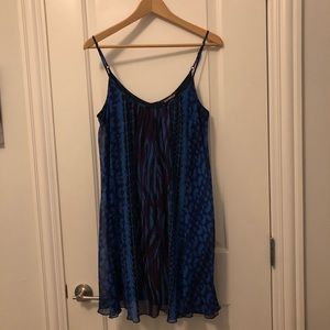 Express Blue and Purple Patterned Shift Dress